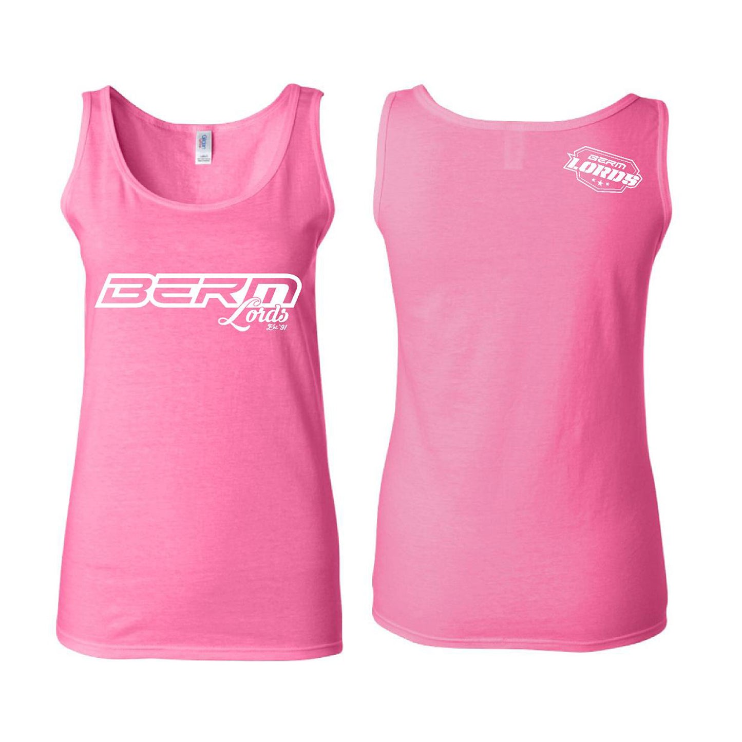 Pink tank top with 'BERM Lords' logo on a white background