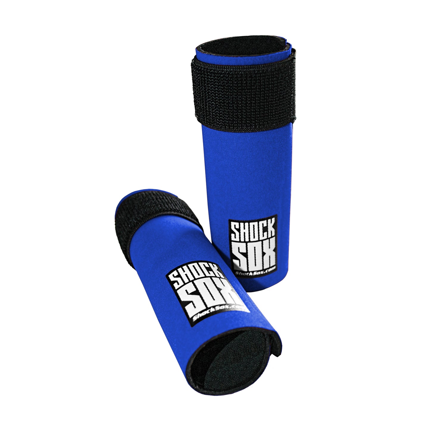 Pair of blue 6U Shock Sox on a white background