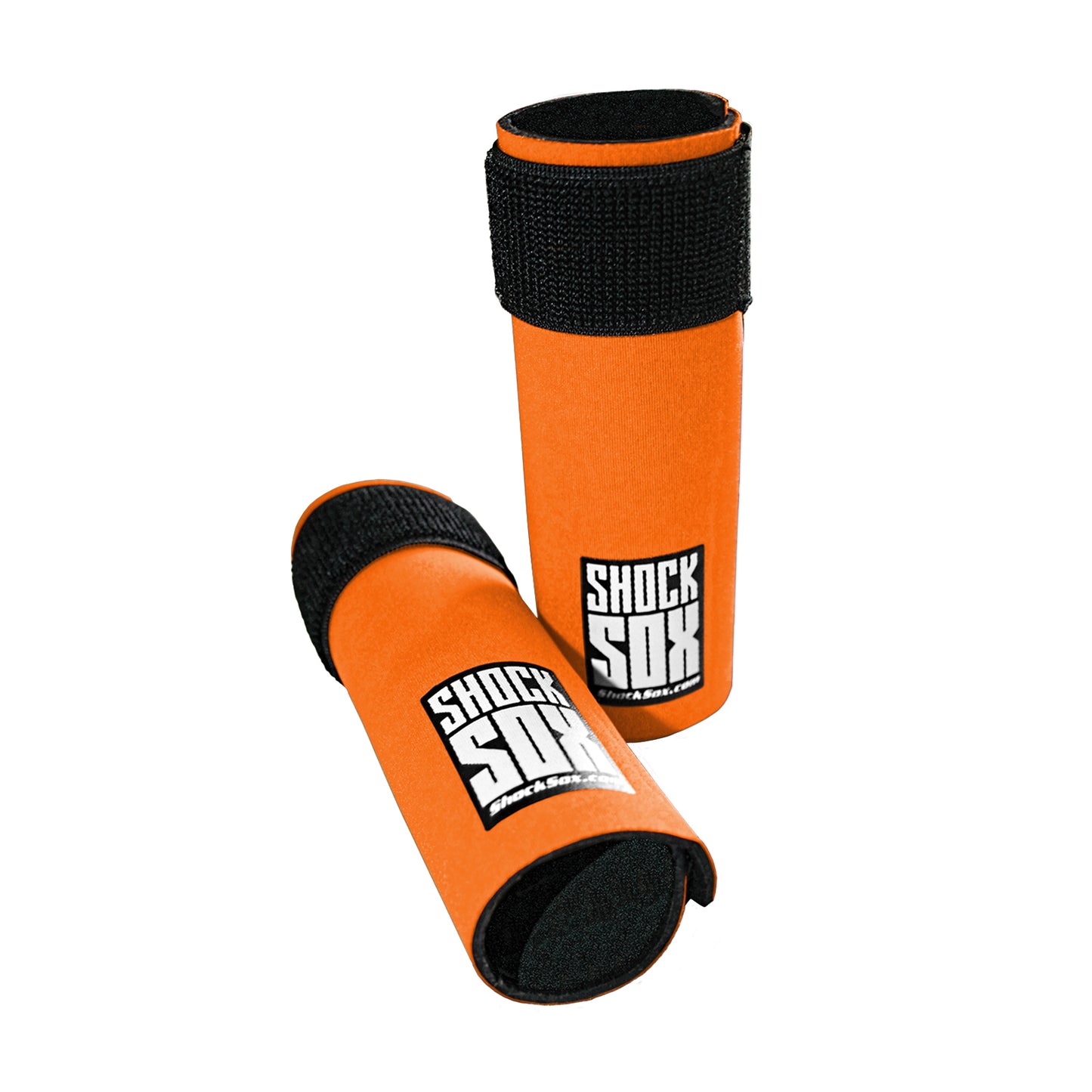 Pair of orange 6U Shock Sox on a white background