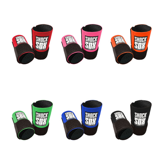 Collection of 4C Shock Sox in various colors on a white background