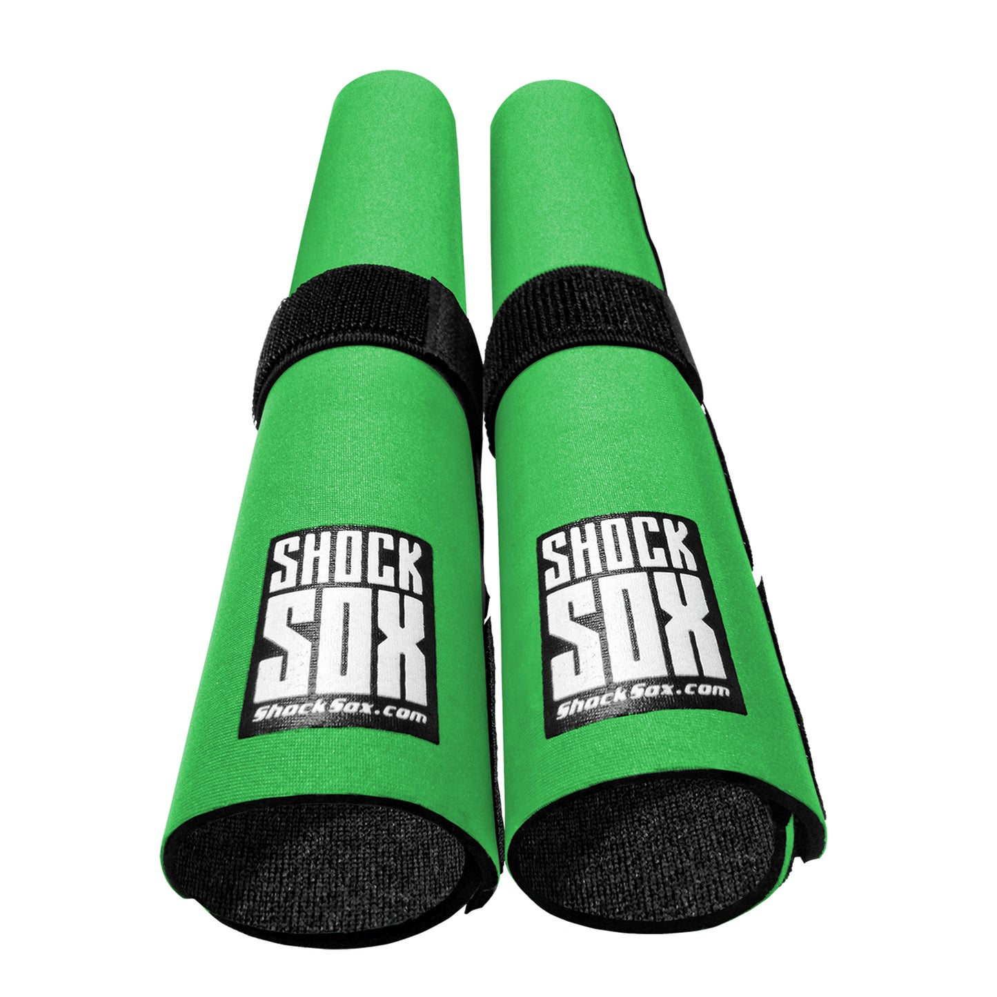 Pair of green 13in Shock Sox on a white background