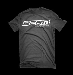 A grey shirt with a white BERM logo on it.